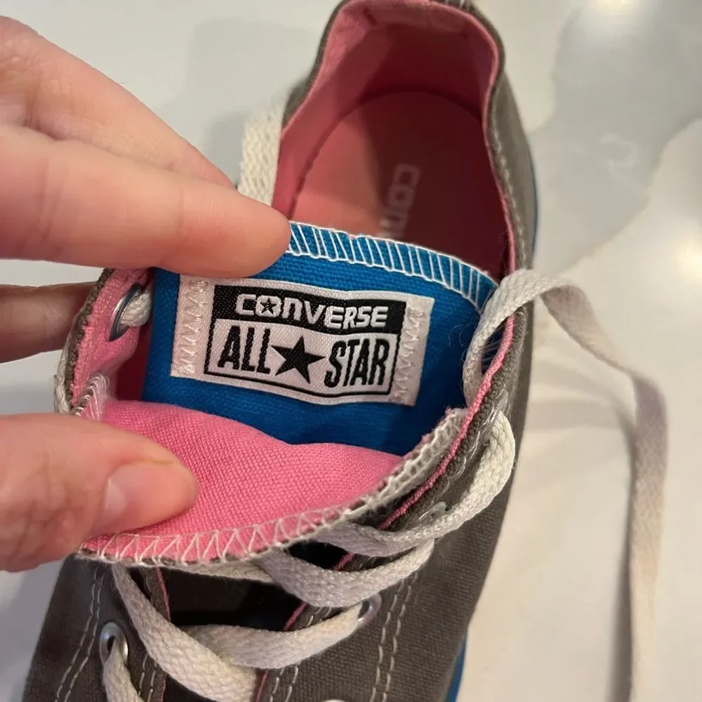Converse All Star Girl's Gray Pink‎ Low Top Double Tongue Sneakers Sz 3